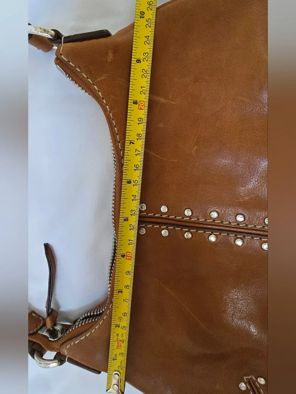 Michael Kors Uptown Astor Cognac Leather Studded Hobo Bag Y2K